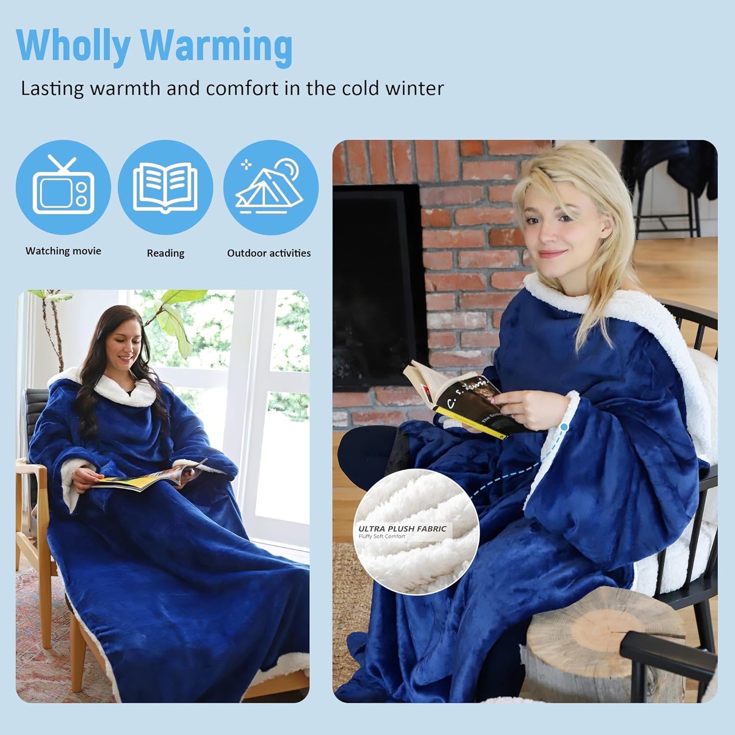 Catalonia Sherpa Wearable Blanket with Sleeves Arms - Image 2