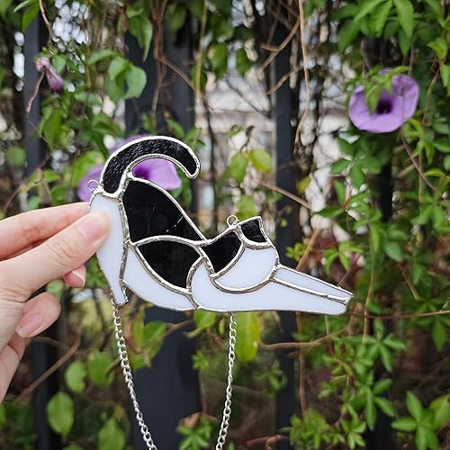 Miniatura 6 de Seawah Atrapasoles de cristal blanco para colgar en la ventana, decoración de regalos con temática de gato para amantes de los gatos, adorno hecho a