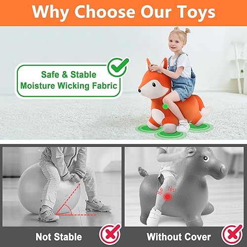 Miniatura 3 de iPlay, iLearn Bouncy Pals Fox Hopping Horse, juguete inflable de felpa para niños con bomba, paseo en interiores y exteriores en gorila de animales