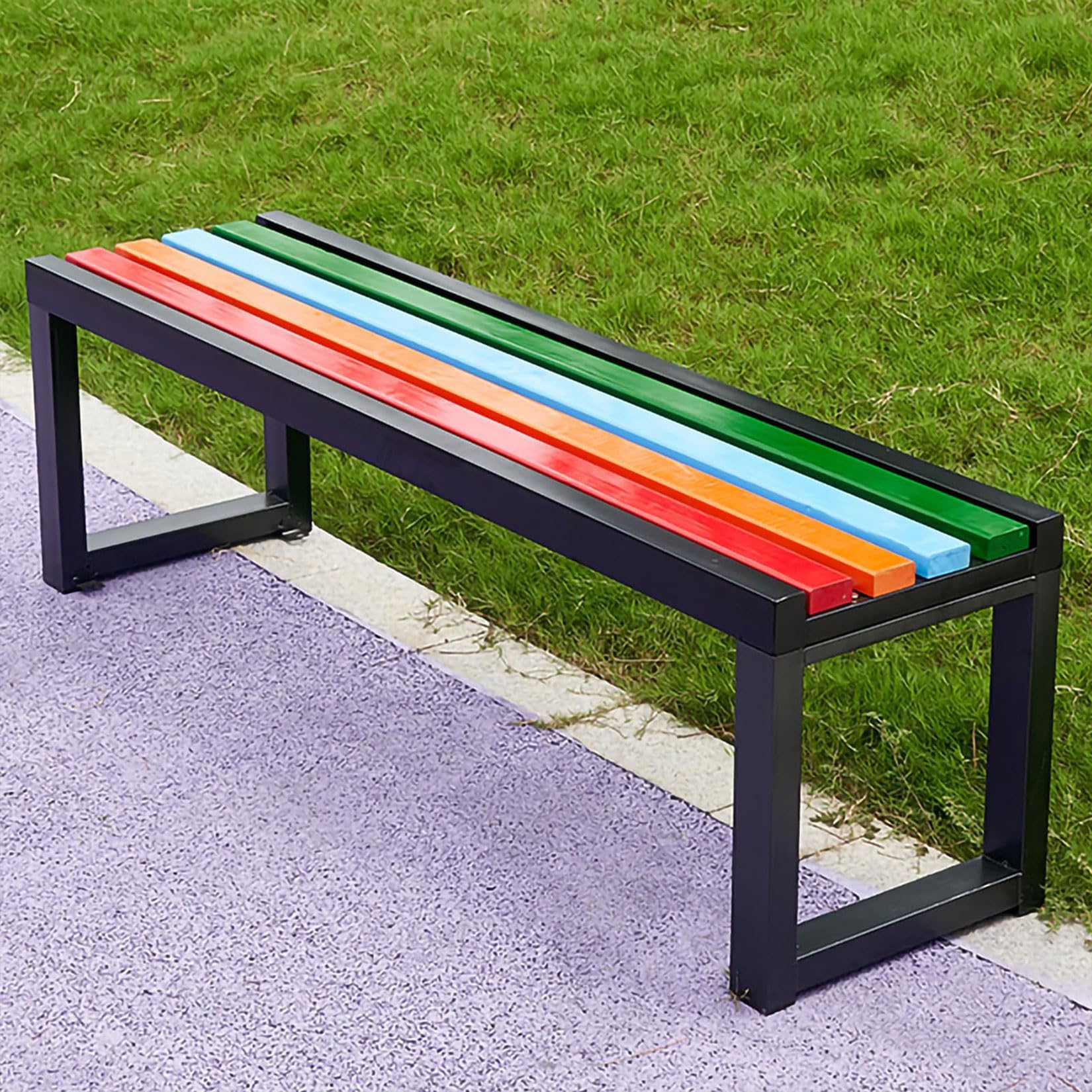 Banco de listones de metal sin respaldo, capacidad de 200 kg, banco de parque infantil para jardines, balcones, parques, escuelas, 120 x 40 x 45 cm