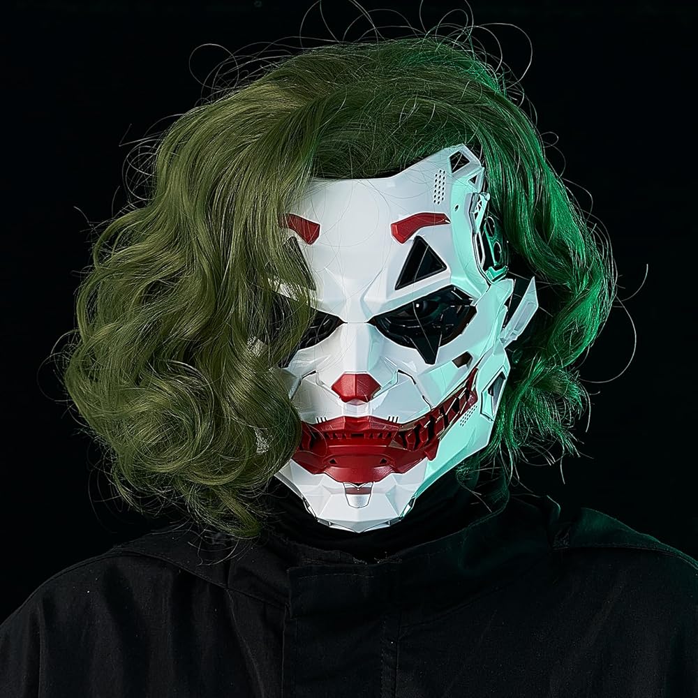 Amazon.com: IUUBVV Futuristic Clown Mask with Green Wig, White and