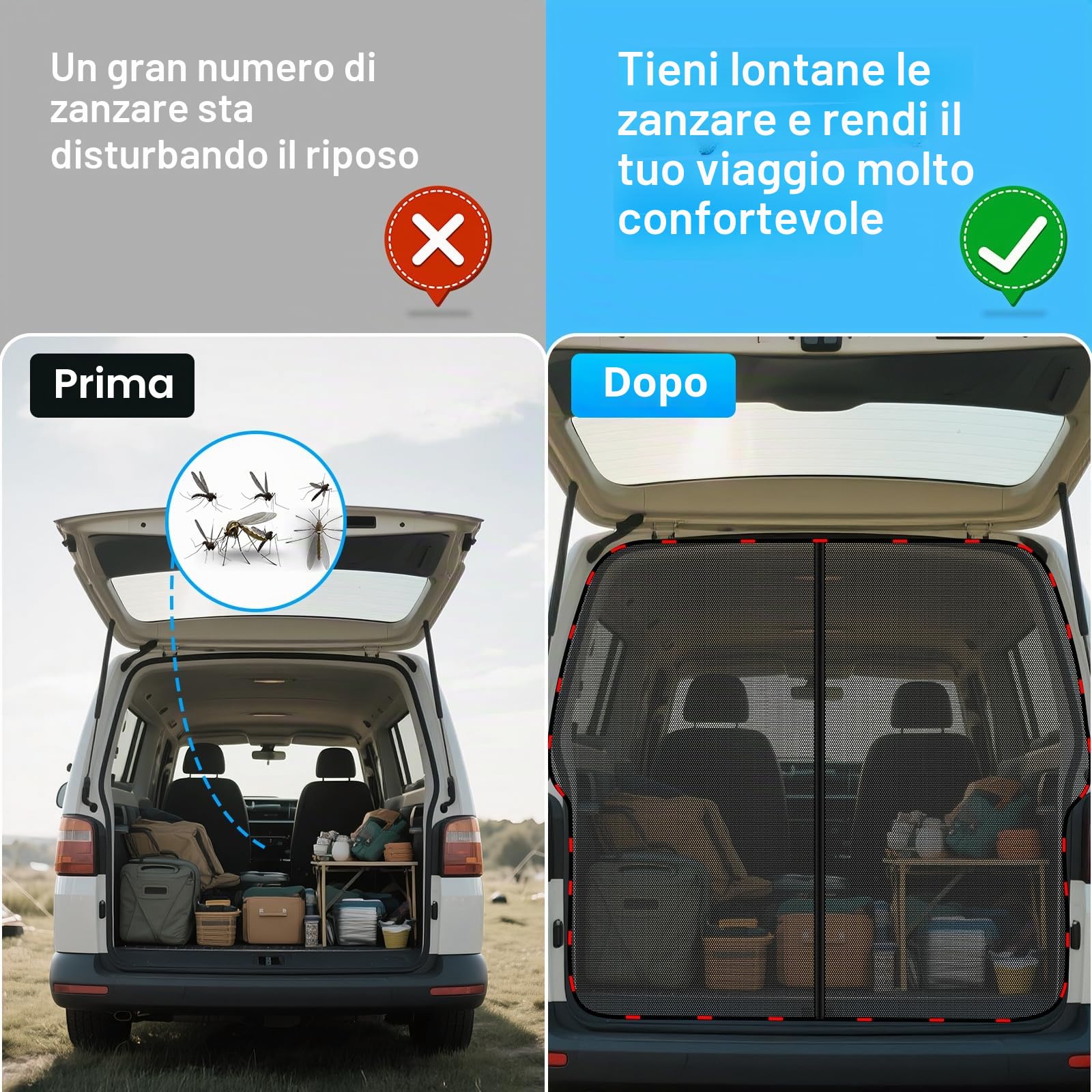 ZATOOTO Portellone Posteriore Per Auto Zanzariera Per VW T5 T6, Zanzariera Magnetica con chiusura lampo Protezione Insetti Solare,Rete Ombreggiante Porta Laterale Campeggio