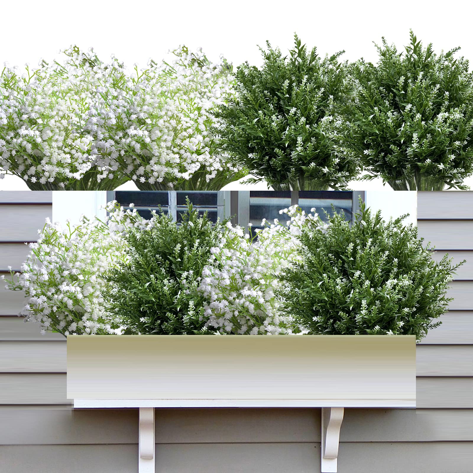 JIFTOK Artificial Flowers, 24 Pcs Babys Breath Artificial Flowers Bundles with 24 Pcs Lavender Artificial Flowers, Fake Plants Plastic Faux Flowers for Home Office Garden(White)