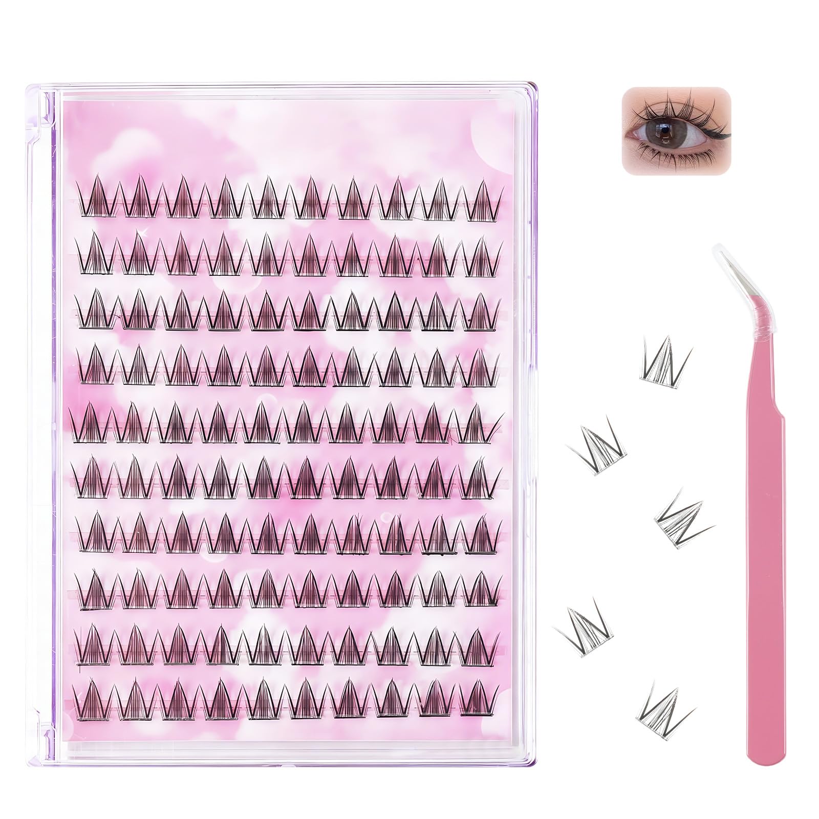 Self Adhesive Eyelashes,False Eyelashes No Glue Needed Press on Lashes Reusable Self Adhesive Lash Clusters Easy to Use with Tweezers-picture-37