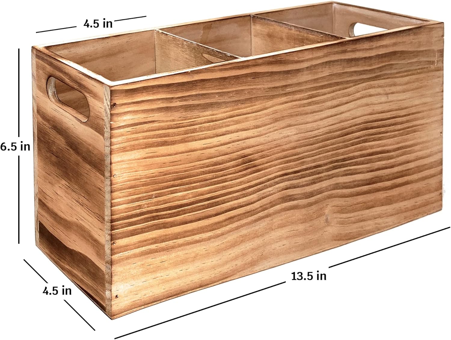 Wood Utensil Holder Organizer for Counter - Large Wooden Utensil Caddy for Countertop - 3 Compartment Cooking Tool Storage for Spatula - Farmhouse Kitchen Decor and Accessories