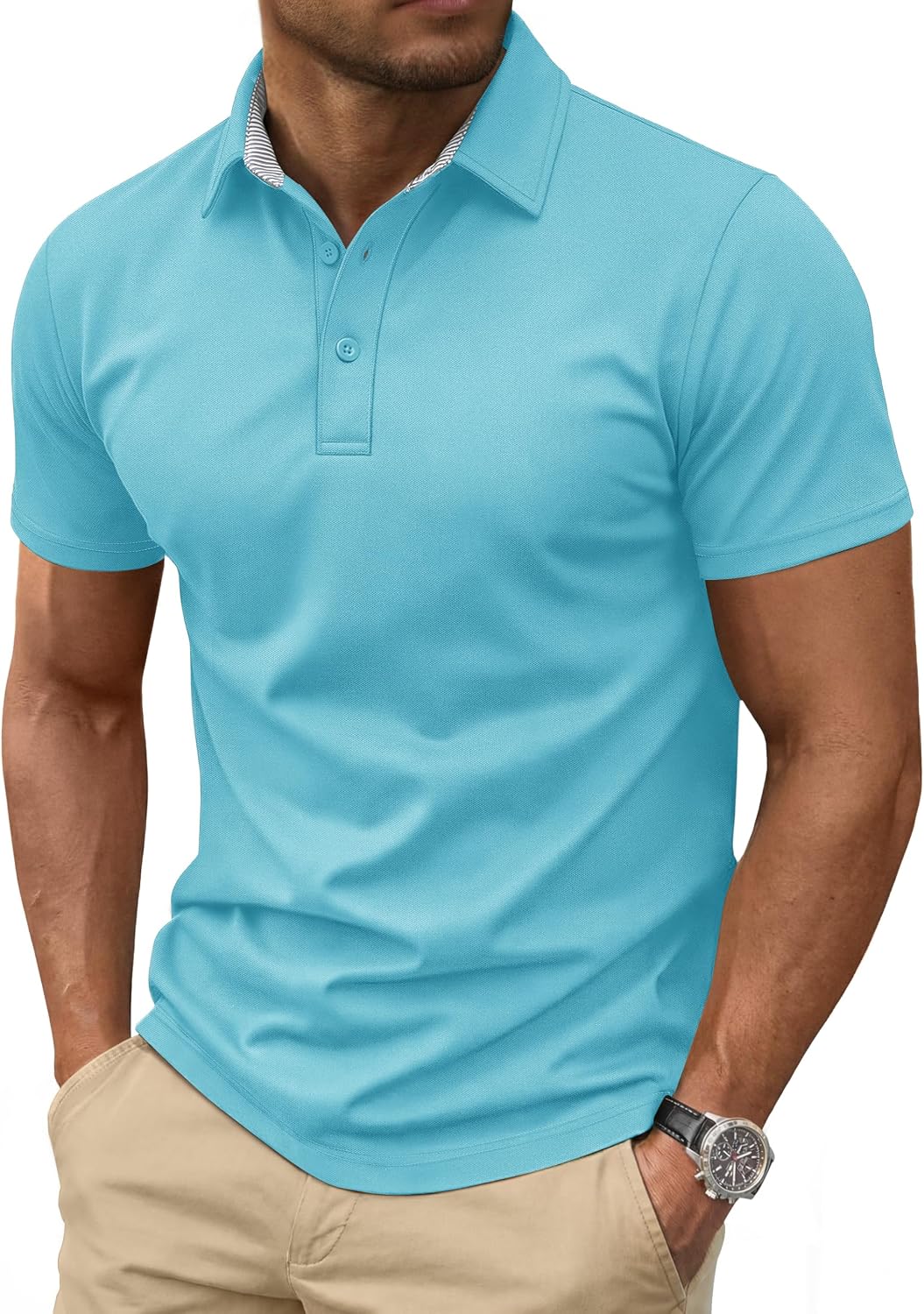 Cotrasen Men's Polo Shirts Short Sleeve Cotton Pique 3 Buttons Golf Shirts Classic Fit Casual Performance T-Shirt