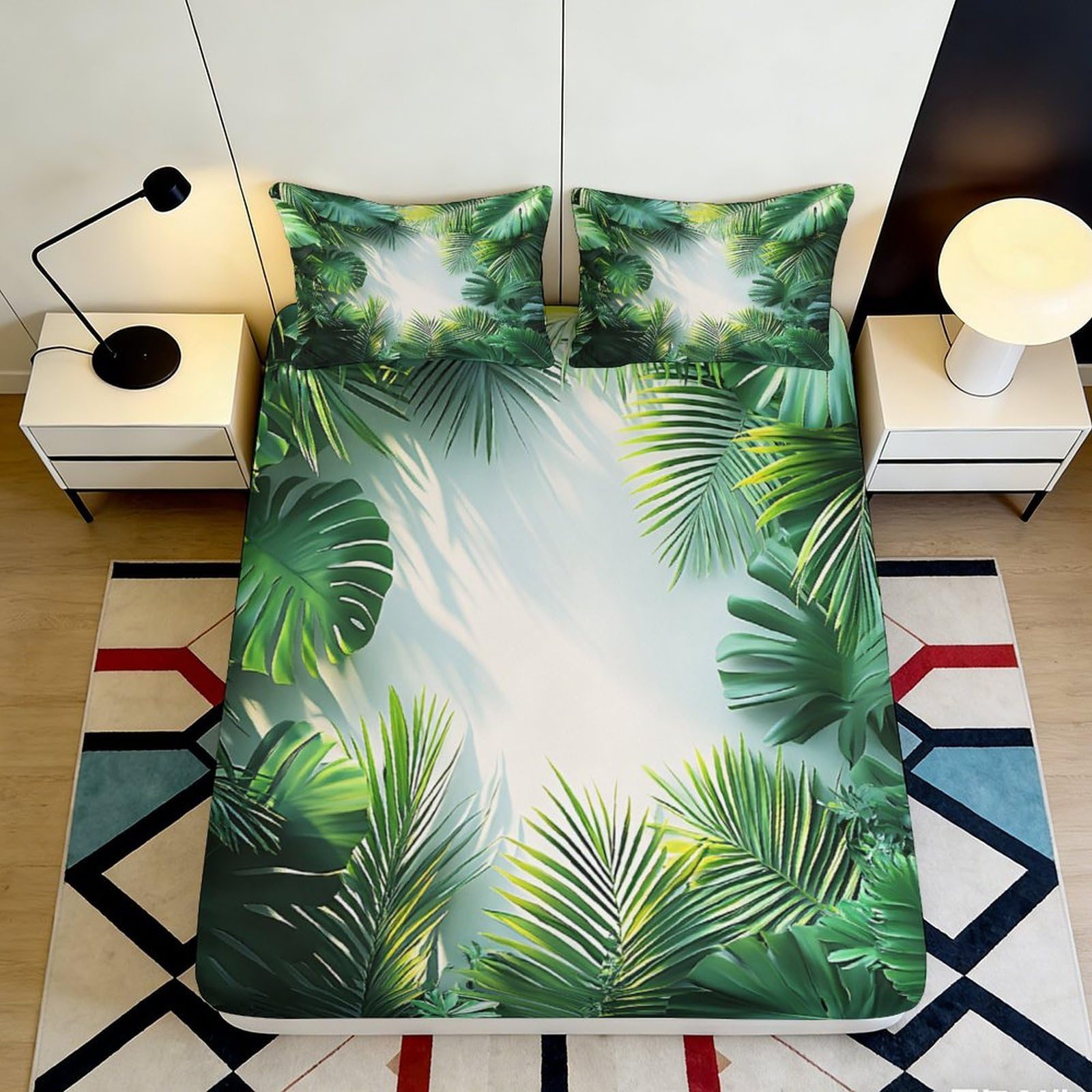 3D Printed Tropical Rainforest Fitted Sheet Microfiber Soft Leaf Jungle Mattress Cover for Bedroom Dorm Decor 90x200x25cm