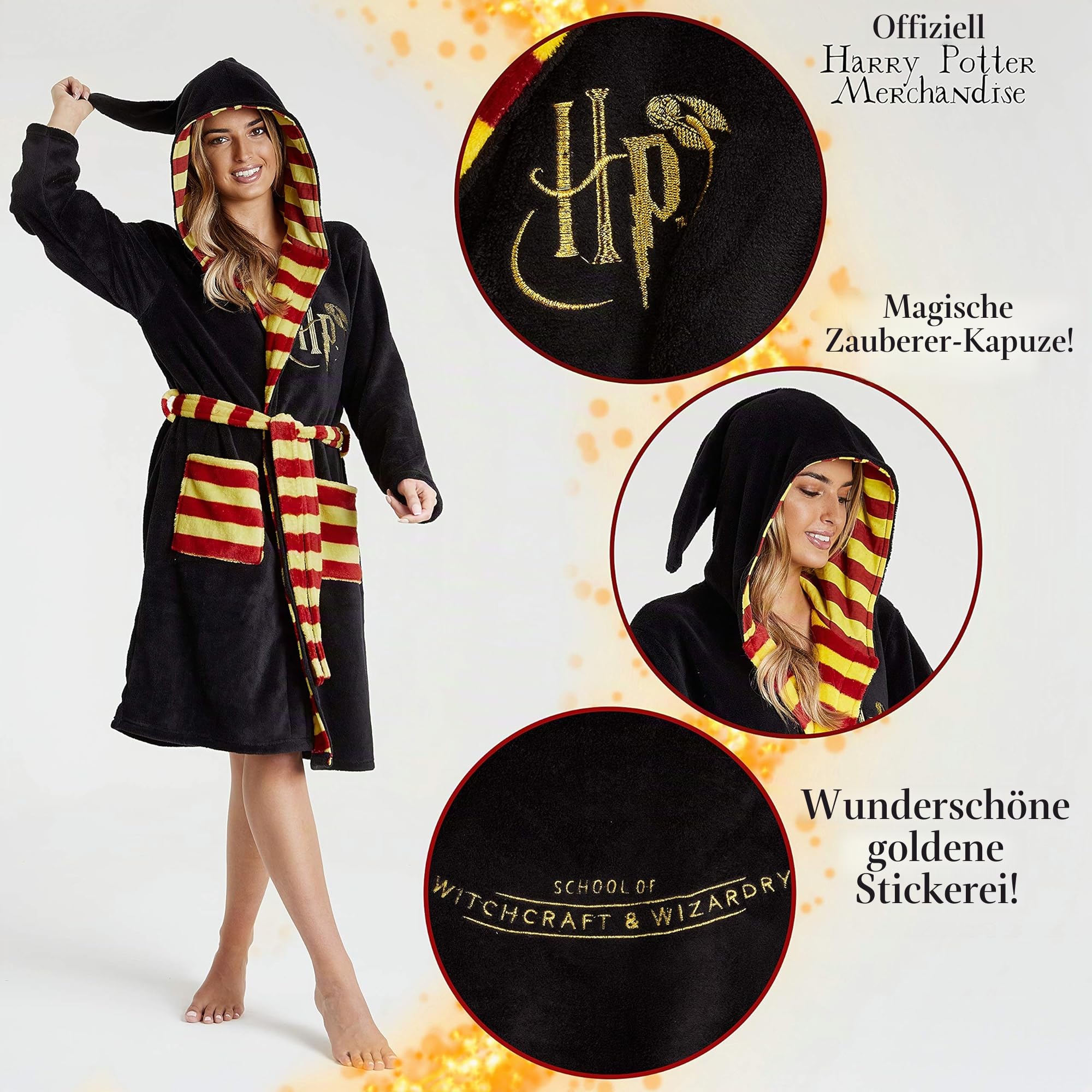 Harry Potter Bademantel Damen mit Kapuze, Kuschelig Morgenmantel Unisex, Hogwarts Geschenke für Herren, Damen und Jugendliche, Nachtwäsche aus Weichem Fleece