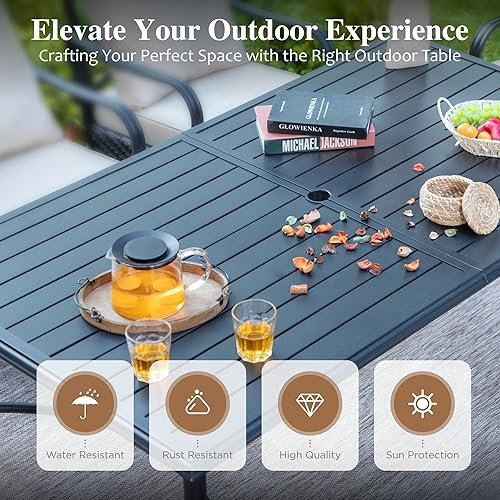 Miniatura 3 de HERA'S HOUSE Juego de comedor de patio de 7 piezas, juego de sillas de mesa al aire libre para 6, 6 sillas de comedor de textileno rojo y mesa de