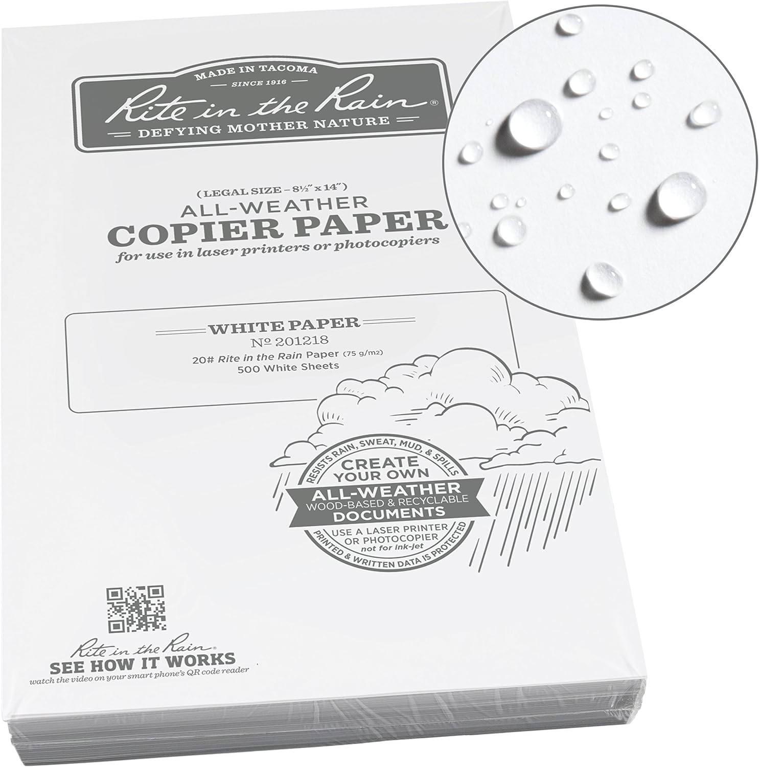 amazon com rite in the rain weatherproof copier paper legal 8 1 2 x 14 20 white 500 sheet pack no 208514 tools products office products