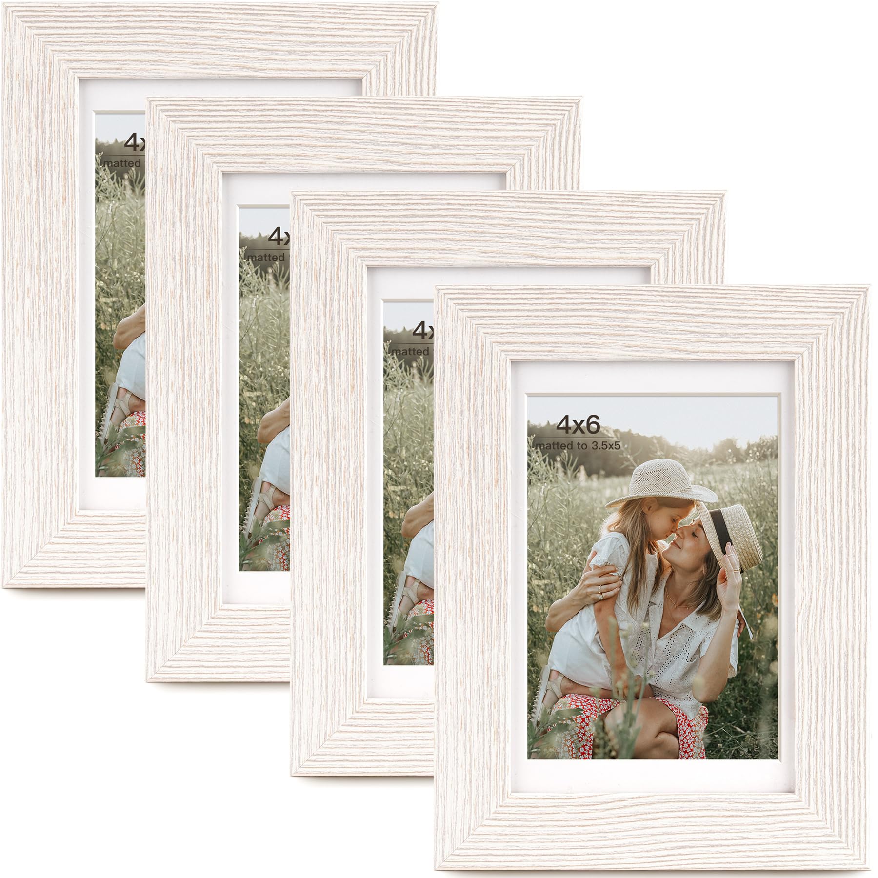 Rustic White Wood 4x6 Picture Frame with Mat