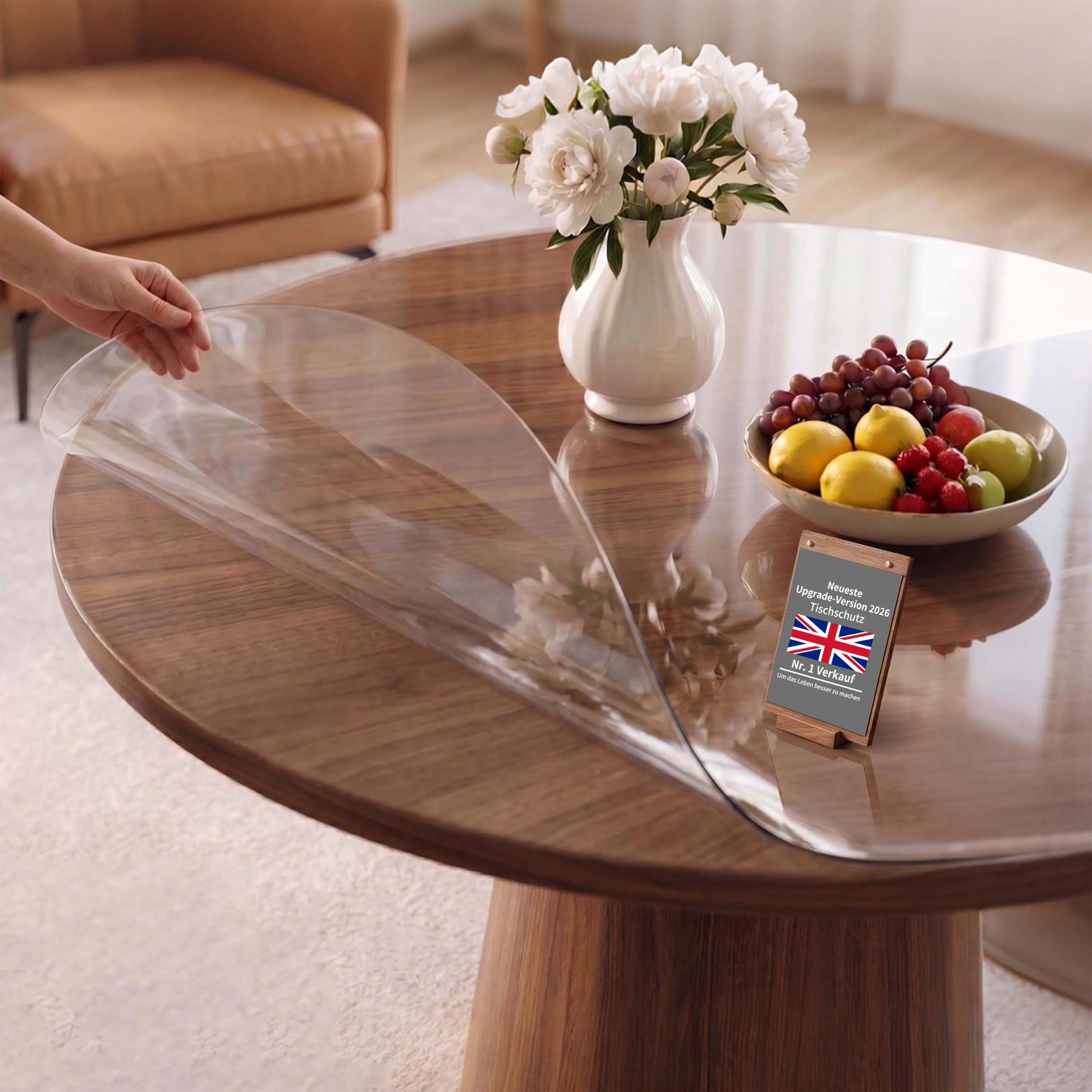 Tischdecke Transparent Rund, Tischfolie wasserdicht 2mm dick, Tischschutz für Esszimmer, abwaschbar hitzebeständig Tischdecke Schreibtisch Tischpad (110X110cm Rund)