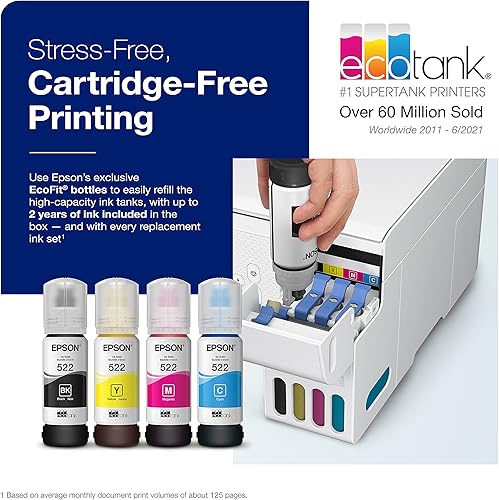 Miniatura 3 de Epson EcoTank ET-2800 Impresora Supertank inalámbrica a color todo en uno sin cartuchos y tinta EcoTank 522 botella de capacidad ultra alta cian