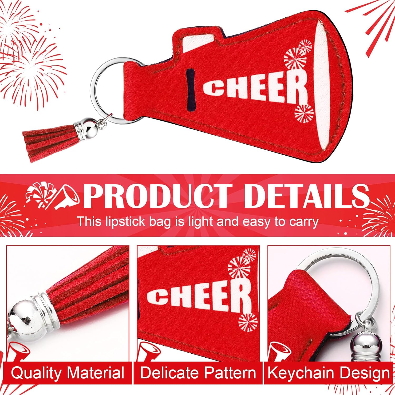20 Pcs Cheer Gifts Bulk Cheerleader Team Gift Lip Balm Holder with Tassel Keychains Set for Valentines Team Gift - Image 3