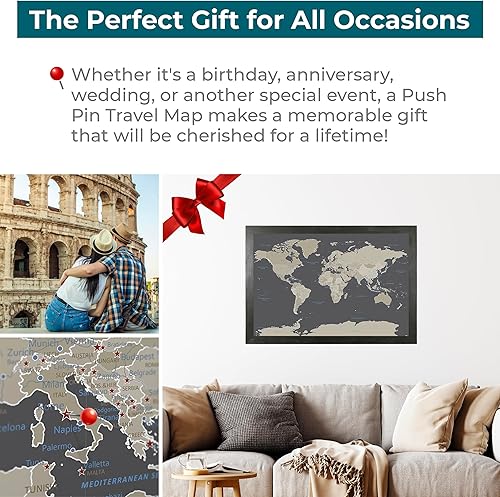 Miniatura 6 de Mapamundi con alfileres, con marco de 24 x 36 pulgadas y alfileres, Negro (Rustic Black), 24 x 36 pulgadas