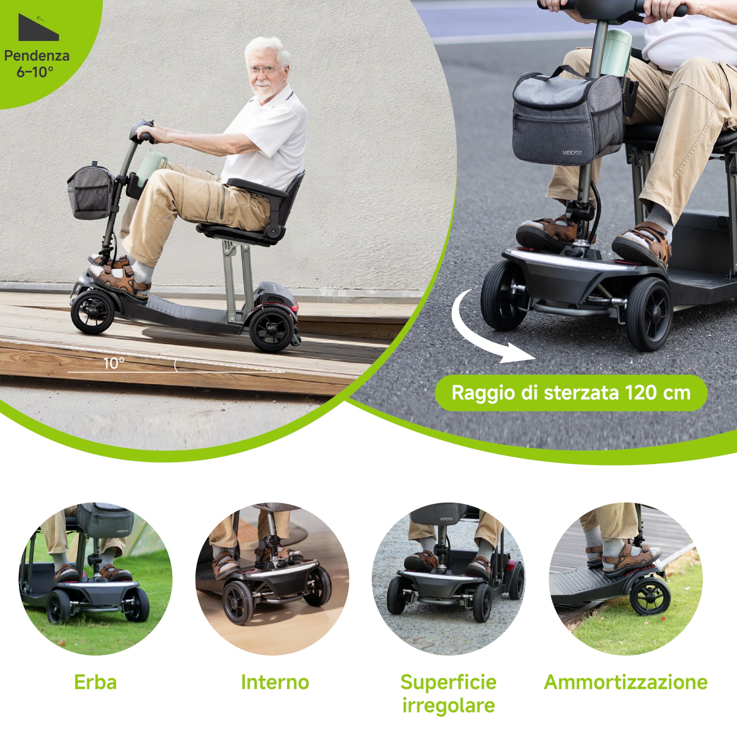 Veicolo Elettrico a 4 Ruote per Anziani, Struttura In Alluminio da 20 kg