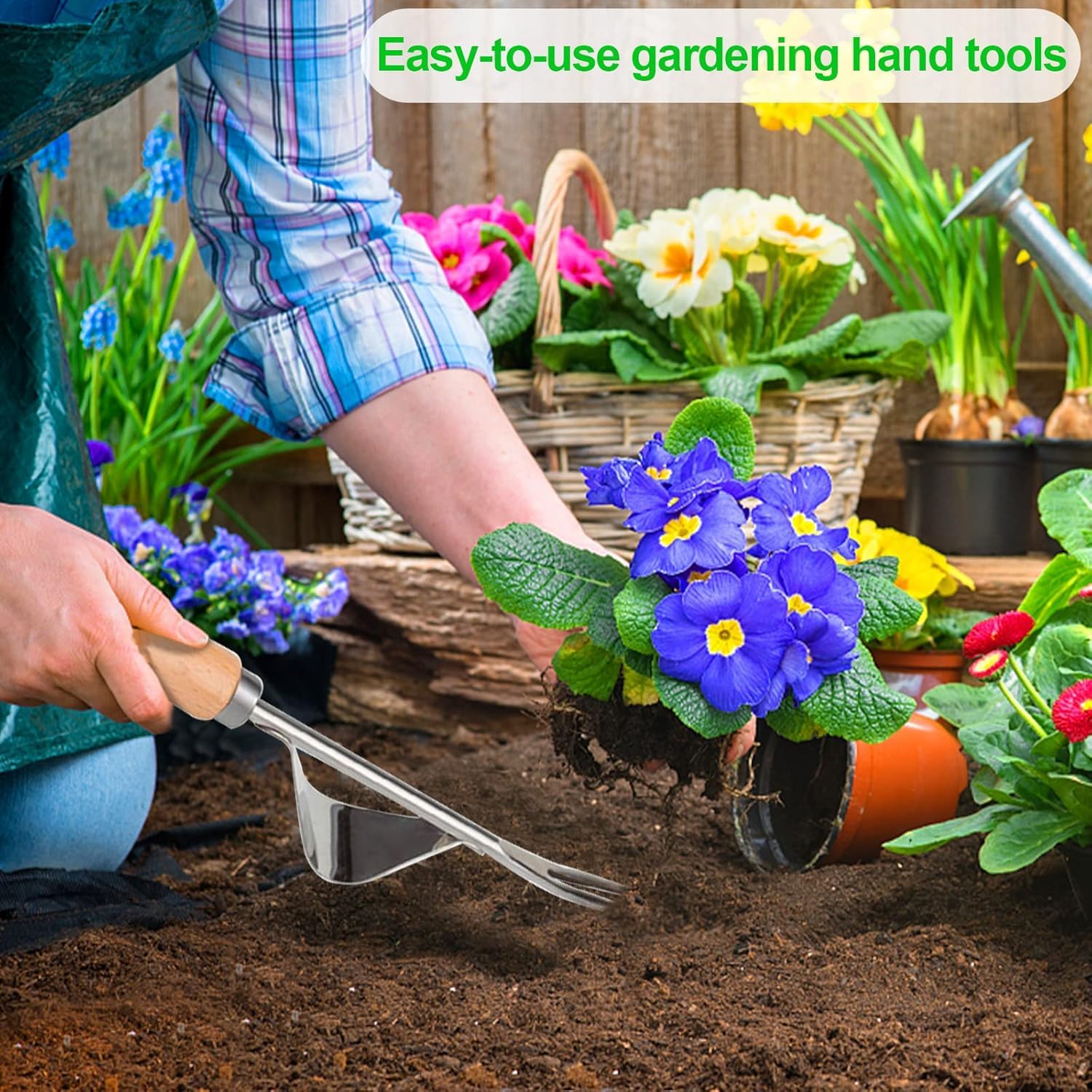 HiChuAng Stainless Steel Weed Remover Tool, Long Handle Manual Weeder with V-Shape Head - Image 6