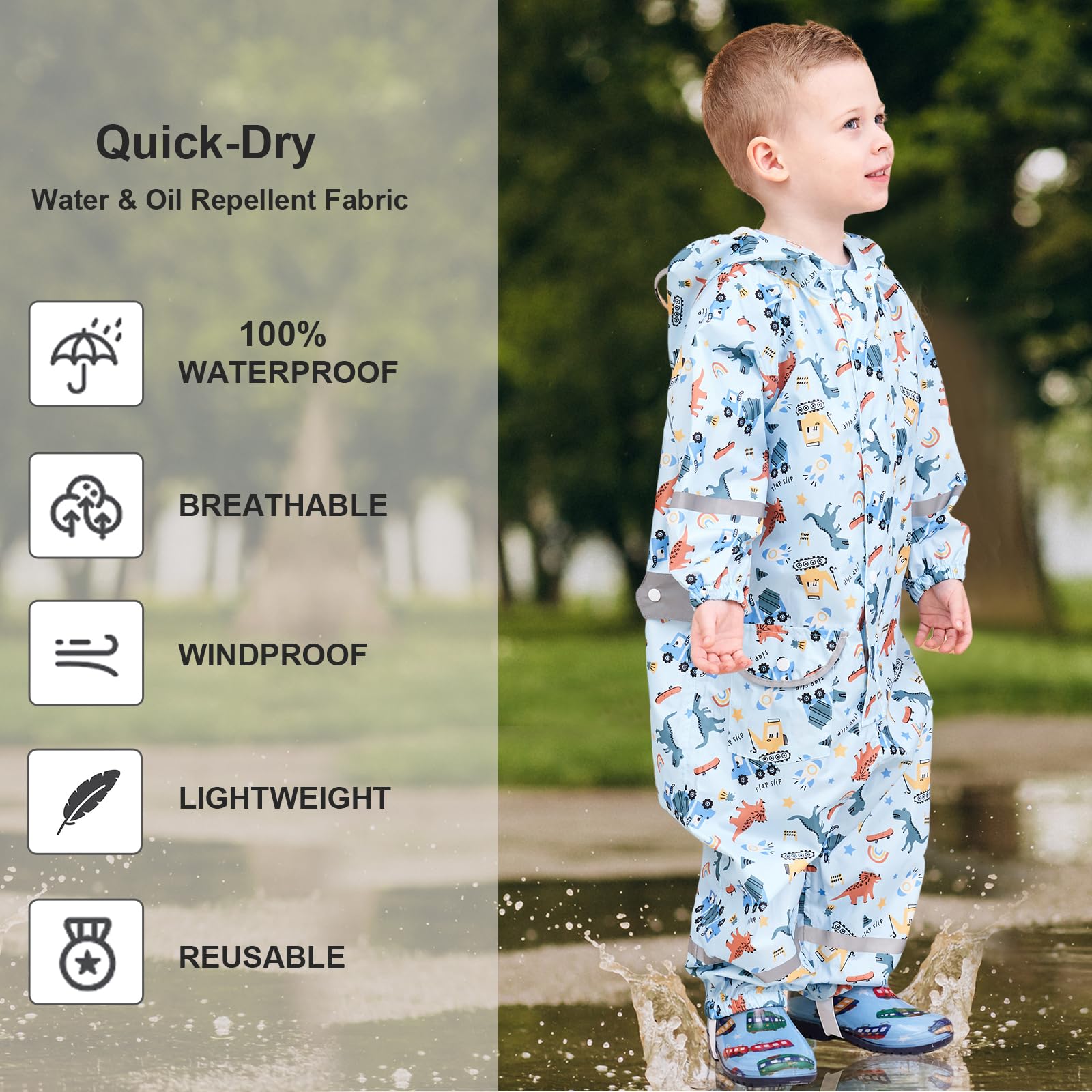 Traje de Lluvia Niños Niñas Chubasquero de Una Pieza Niños Mono Impermeable Transpirable Poncho de Lluvia Ligero Traje de Barro Cremallera Ropa de Lluvia 1-10 Años