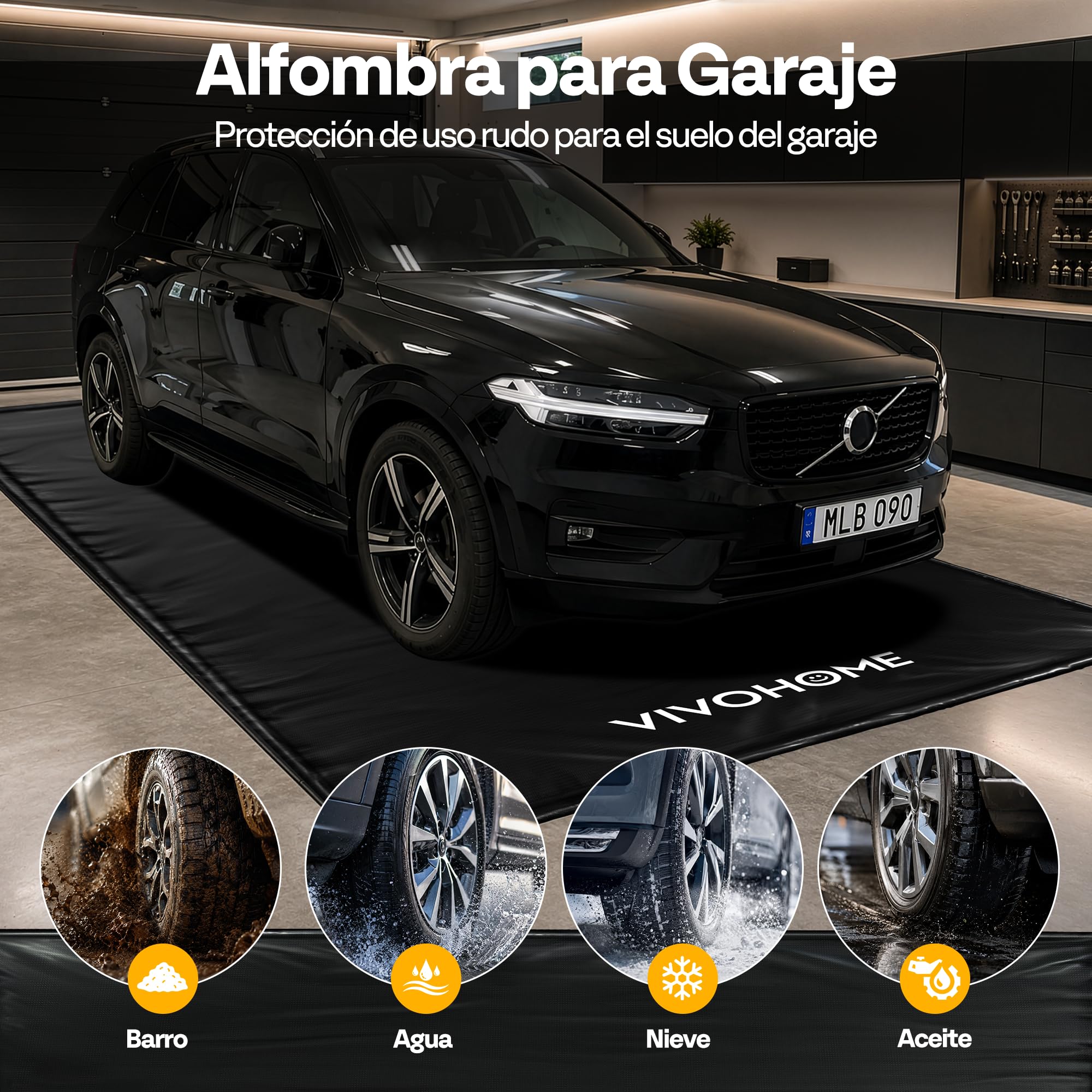 VIVOHOME Alfombrilla de Garaje de PVC Antideslizante Impermeable, 256×609cm | Alfombra Suelo Garaje PVC 3 Capas Bordes Elevados 3cm, Nieve, Barro y Aceite, Enrollable para Limpieza y Almacenamiento