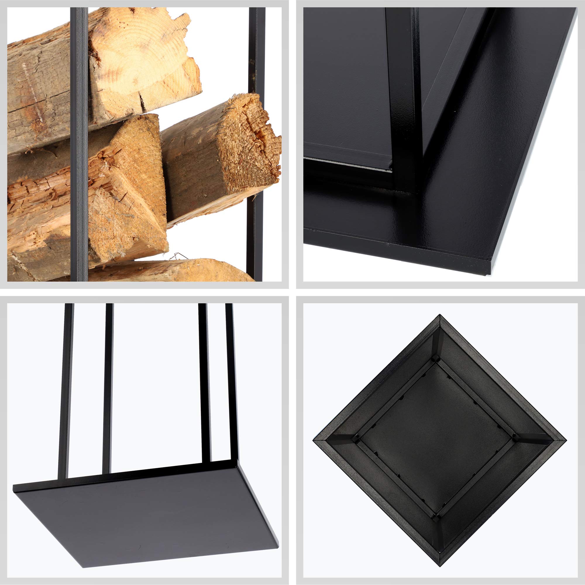 Large Black Metal Steel Firewood Rack Log Wood Storage Holder Tall Shelf Stand - View #7