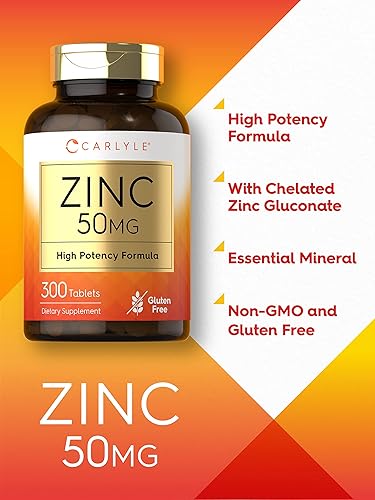 Miniatura 3 de Carlyle Zinc 50mg | 300 tabletas | Suplemento vegetariano, sin OMG y sin gluten | Gluconato de zinc | Fórmula de alta potencia
