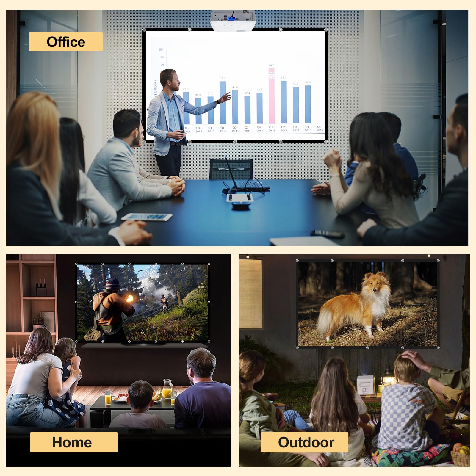 Foldable 100-inch Projector Screen,XINLEMY 4k 16:9 Anti-Crease Portable Washable Projector Backing Black Absorbs Light Movies Screens for Home Theater Backyard Indoor and Outdoor Camping