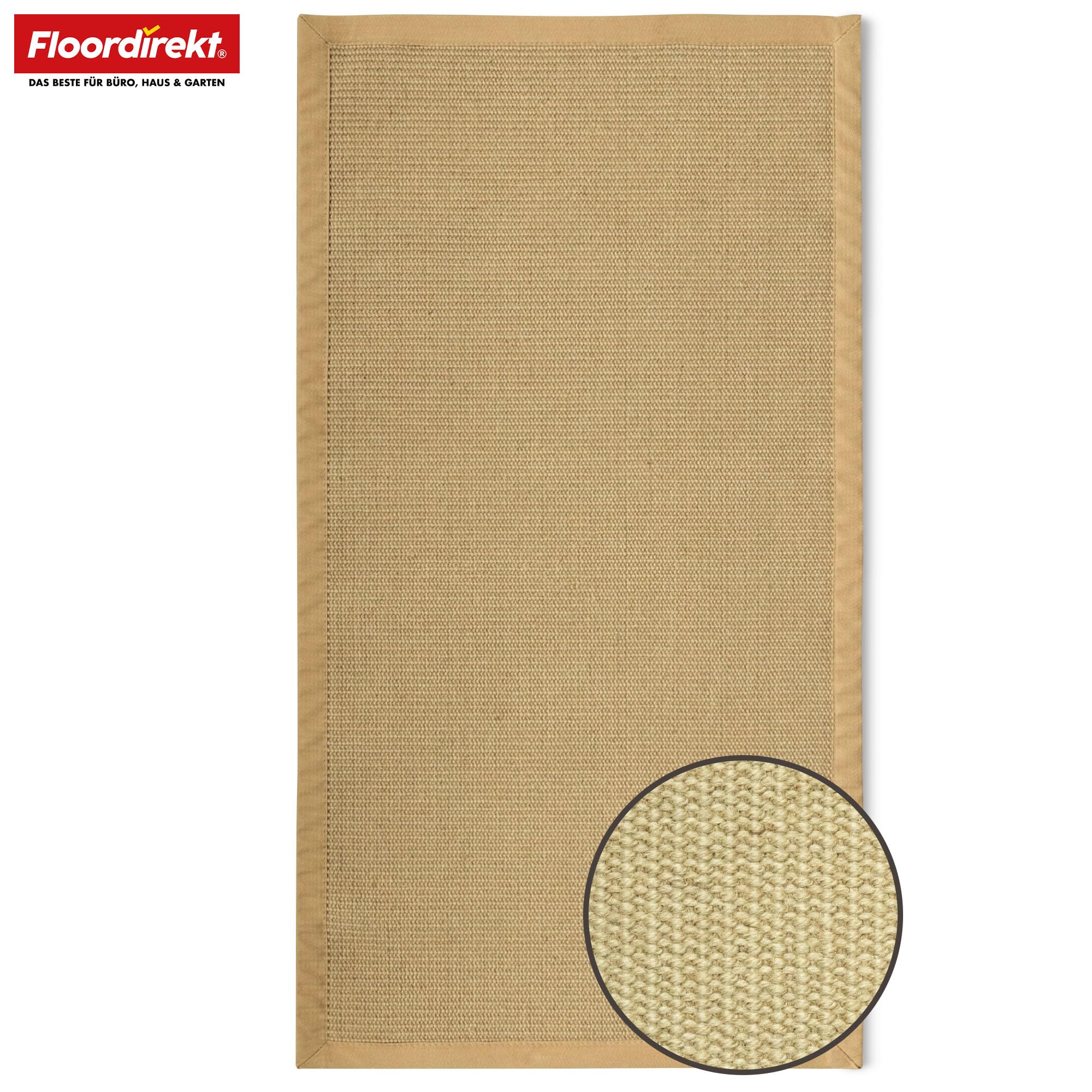 Floordirekt Sisal-Teppich Bombay 200x200 cm – Naturfaser Teppich mit Baumwollbordüre, Wohnteppich, Sisalteppich