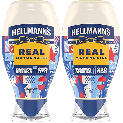 Hellmann's Real Mayonnaise Real Mayo Squeeze Bottle For a Rich Creamy Condiment Gluten Free, Made With Cage-Free Eggs 20 oz (Pack of 2)