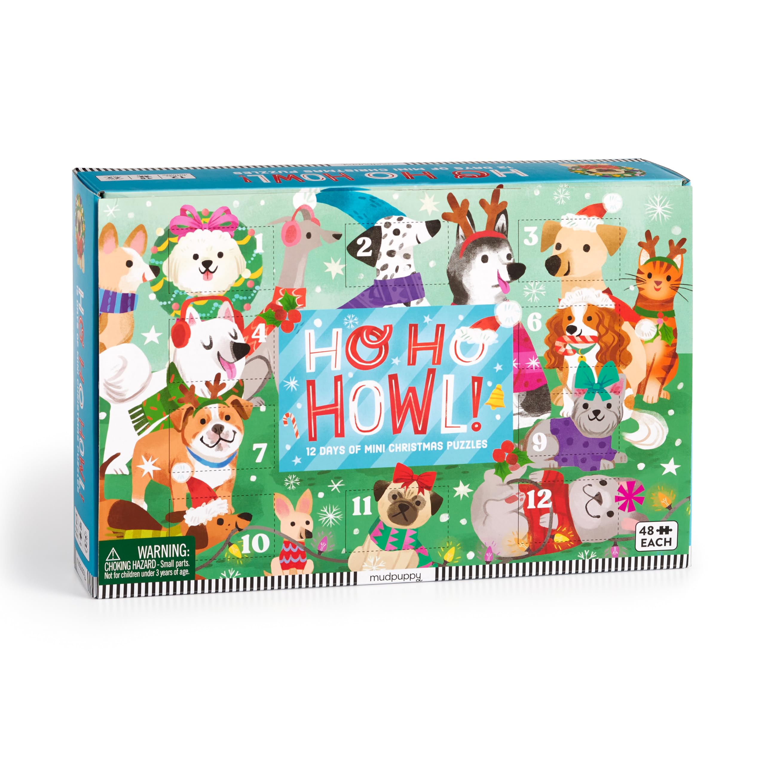 Mudpuppy Ho Ho Howl! - 12 Days of Puzzles Featuring 12 Paw-some 48 Piece Mini Jigsaw Puzzles Of Adorable Puppies Celebrating Christmas!