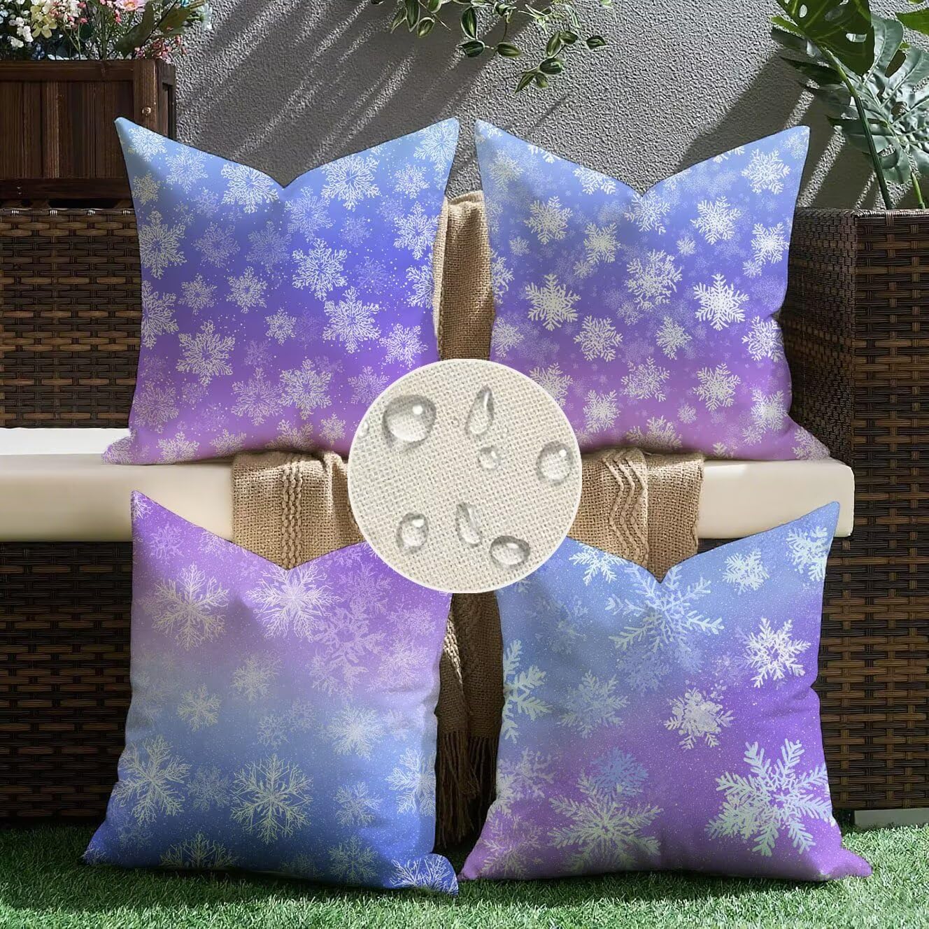 Fiocchi neve Cuscini da Esterno 50x50 Set da 4 Federe Cuscini Divano Violetta Copricuscini Lino Copri Cuscino Divano, Impermeabili Copricuscino, Quadrato Cuscino Decorativo, Moderna Decorazione t-905