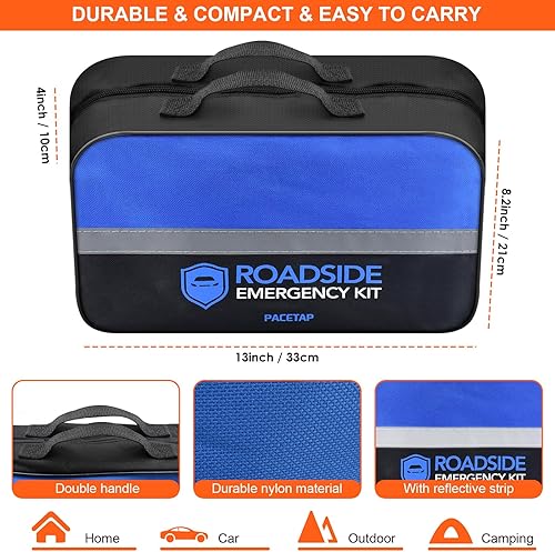 Miniatura 2 de PACETAP Kit de emergencia en carretera para automóvil, kit de herramientas esenciales de asistencia lateral de seguridad para carretera con cables
