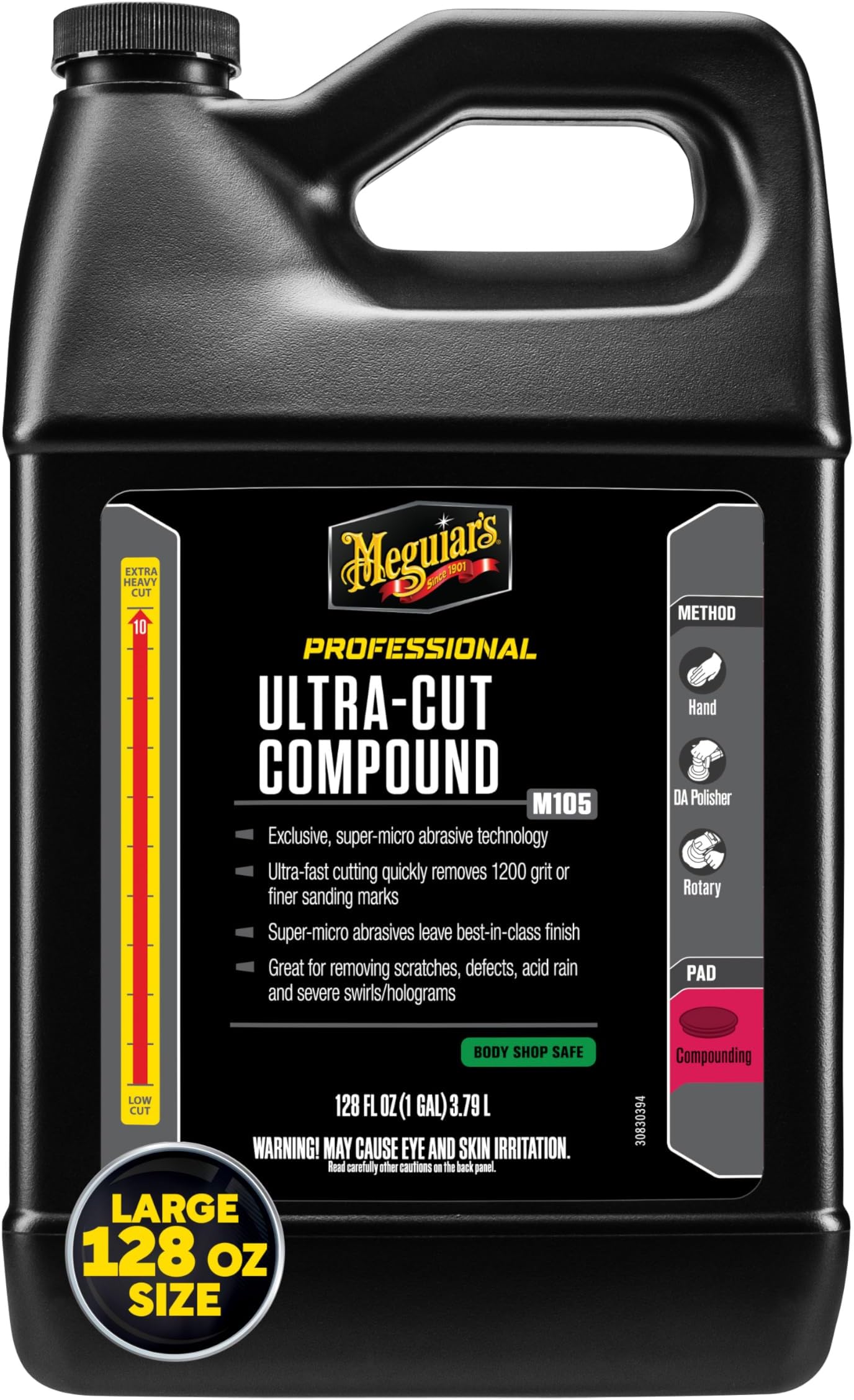 Meguiar's Mirror Glaze M105 Ultra-Cut Compound, Car Rubbing Compound for Removing Scratches and Heavy Swirls While Adding Shine, Safe and Effective on All Glossy Car Paint and Clear Coats, 1 Gallon