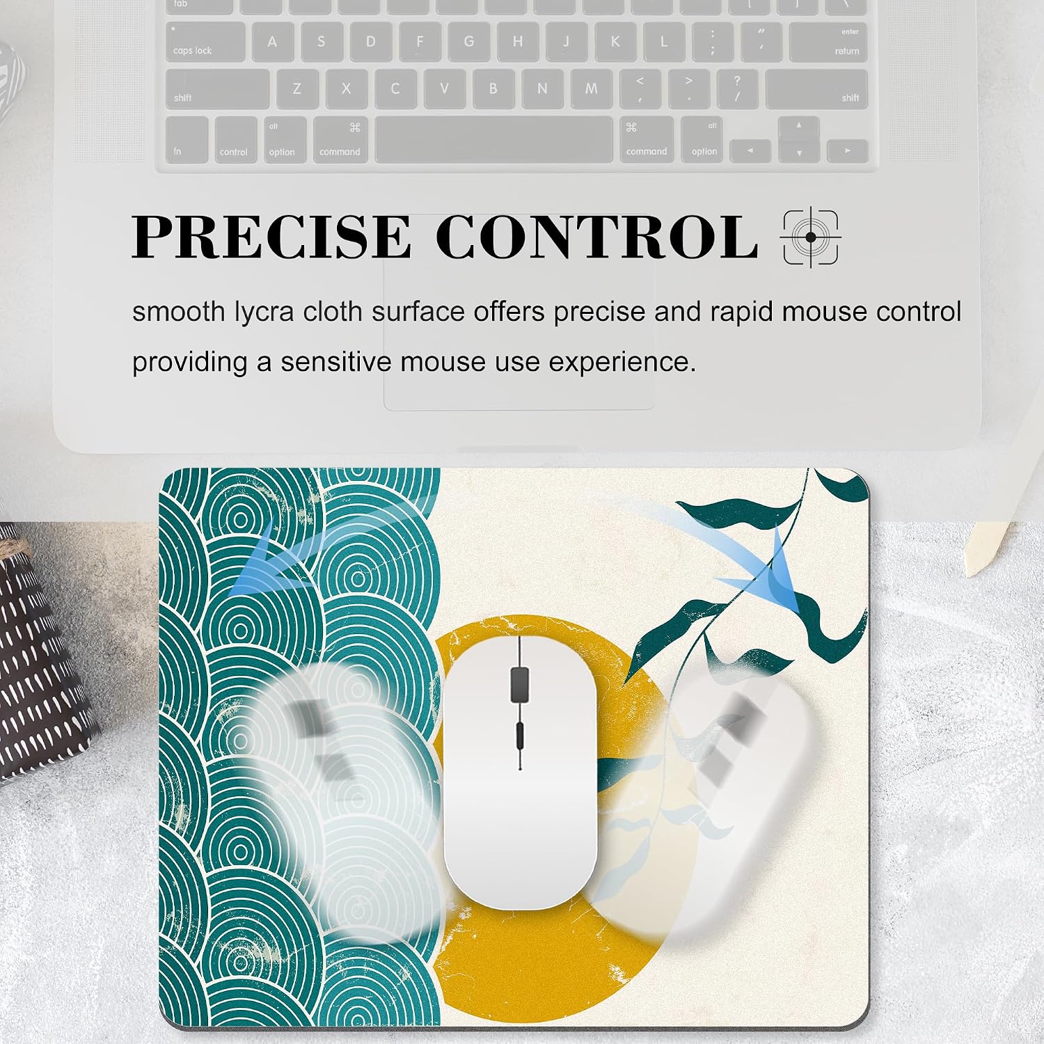 Boho Sun Mouse Pad Cute Abstract Mousepad Japanese Great Wave Modern Leaf Aesthetic Women Small Desktop Desk Mat Office Portable Accessory Computer Laptop Wireless Travel Work Gaming Washable image 5
