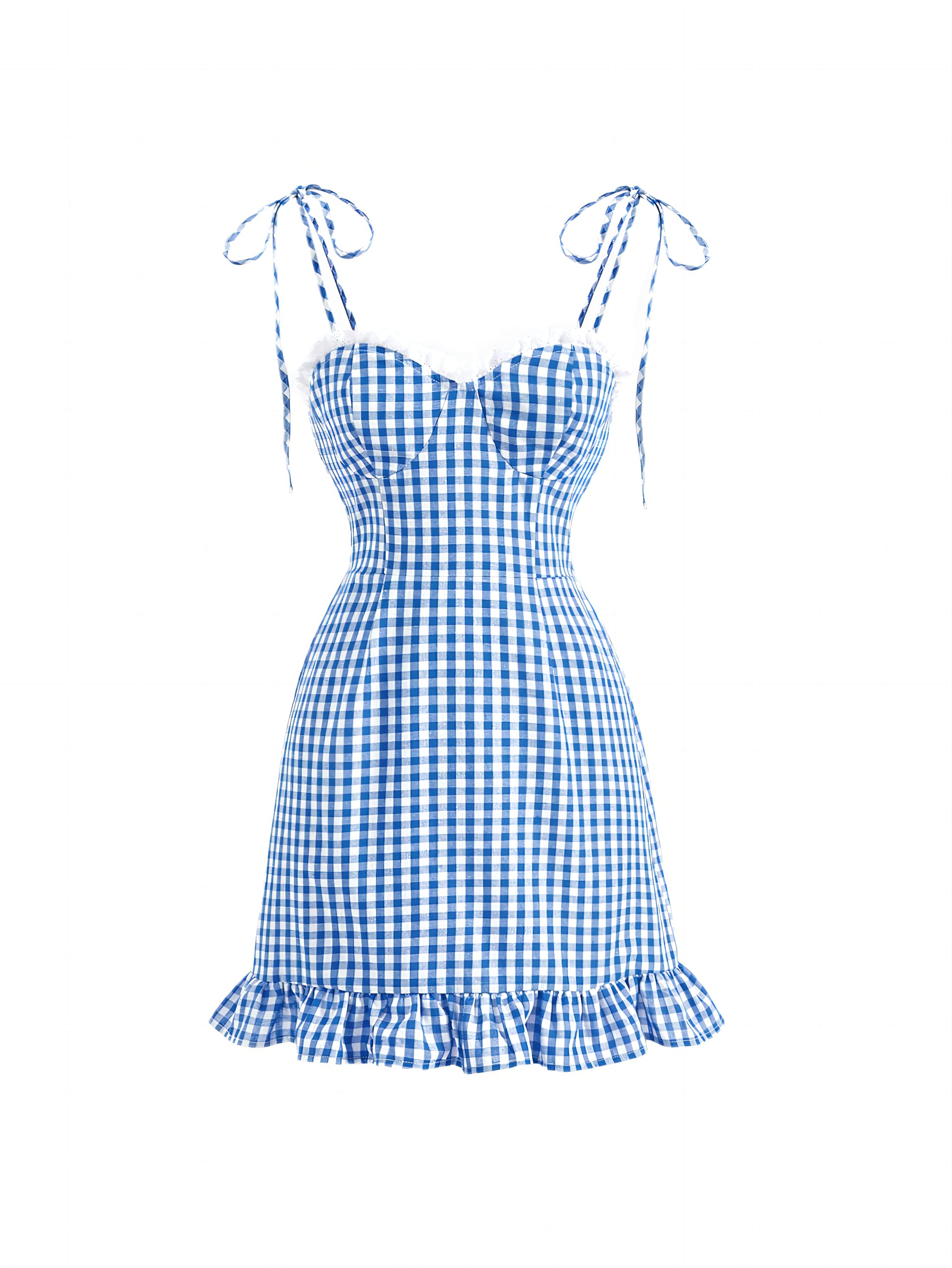 Floerns Women's Gingham Print tie Shoulder Sleeveless Ruffle Hem cami Dress