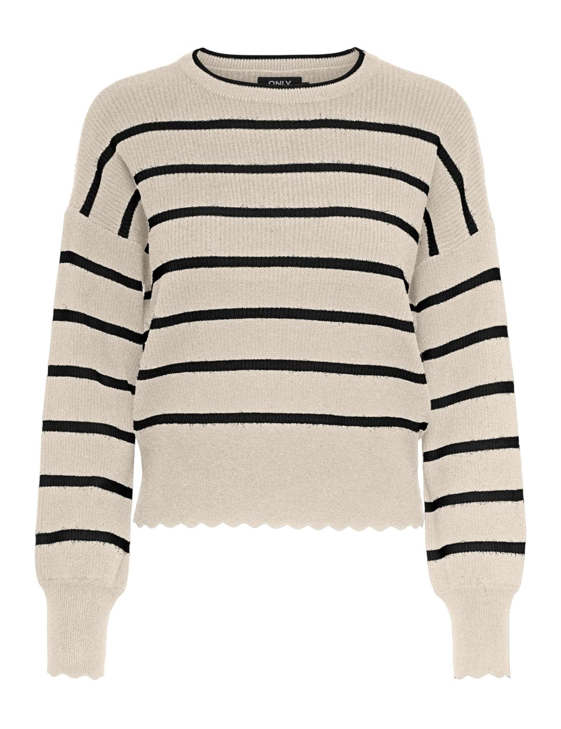 ONLY Women's Onlibi LS O-Neck Noos KNT Pullover, Whitecap Grey/Stripes: w. Black, M