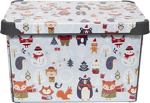 Simplify Contenedor de almacenamiento con diseño de bosque e invierno, bolsa de Navidad, organizador de decoraciones de decoración navideña, con