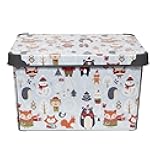 Simplify Woodland and Winter Design Storage Bin | Christmas Tote | Holiday Décor Decorations Organizer | Lidded | Stackable | Blue