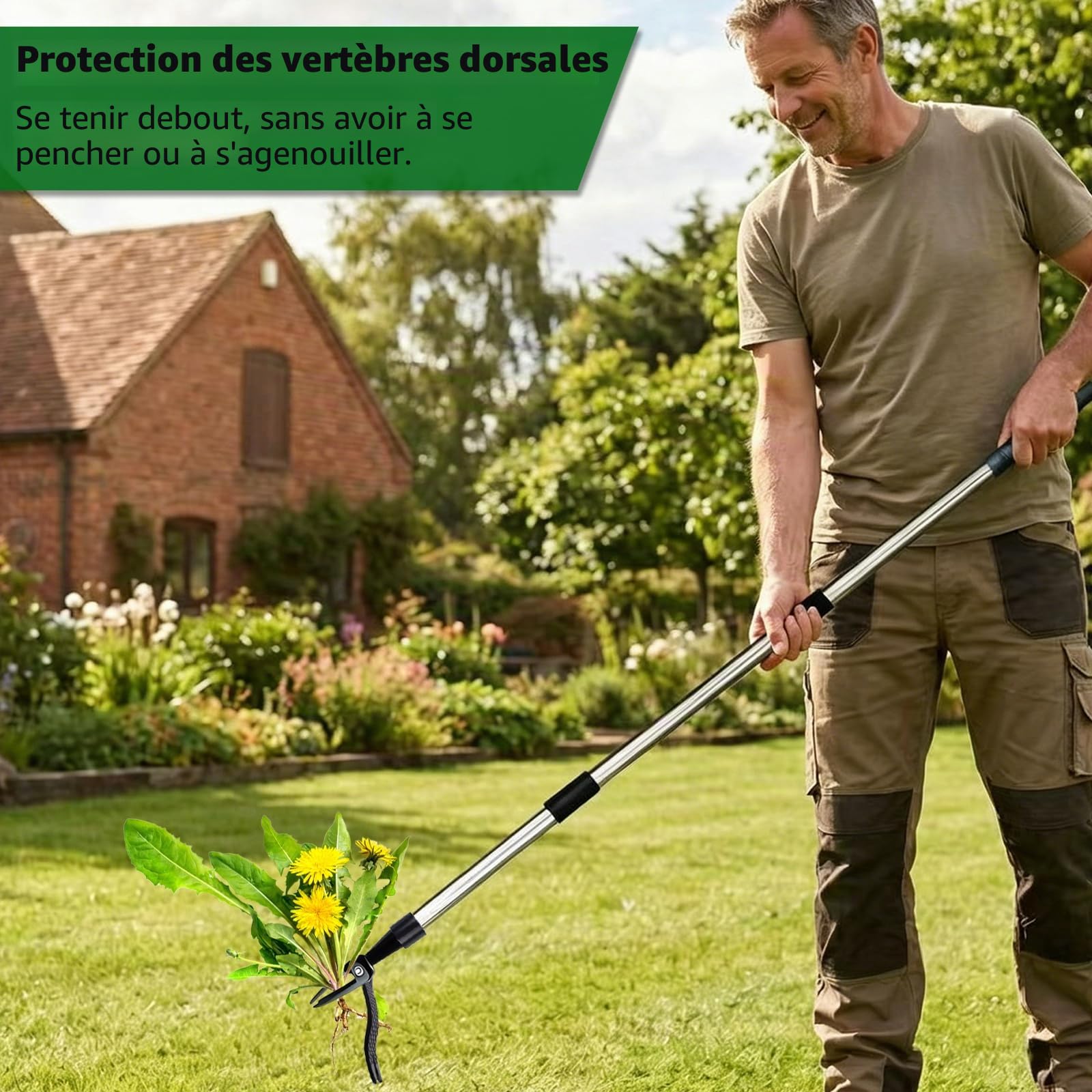Désherbeur manuel sur pied en acier au manganèse, extracteur de racines à 4 griffes pour jardin et pelouse, arrache-mauvaises herbes ergonomique, désherbeur efficace pour pissenlits et chardons