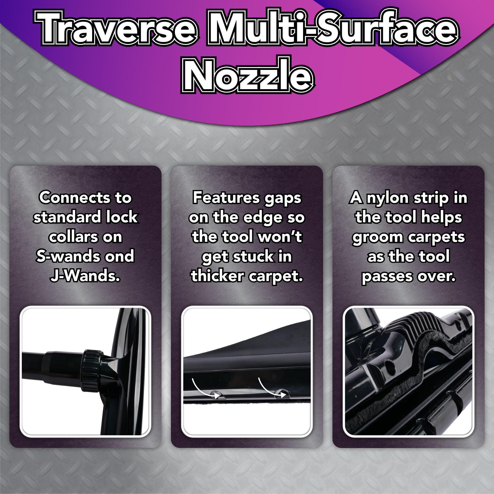 Cen-Tec Systems 99857, Traverse 35,6 cm kommerzielles Vakuum-Zubehör-Set für mehrere Oberflächen, mit 2-teiligem Stahl-S-Stab für Rucksack-Staubsauger, Schwarz