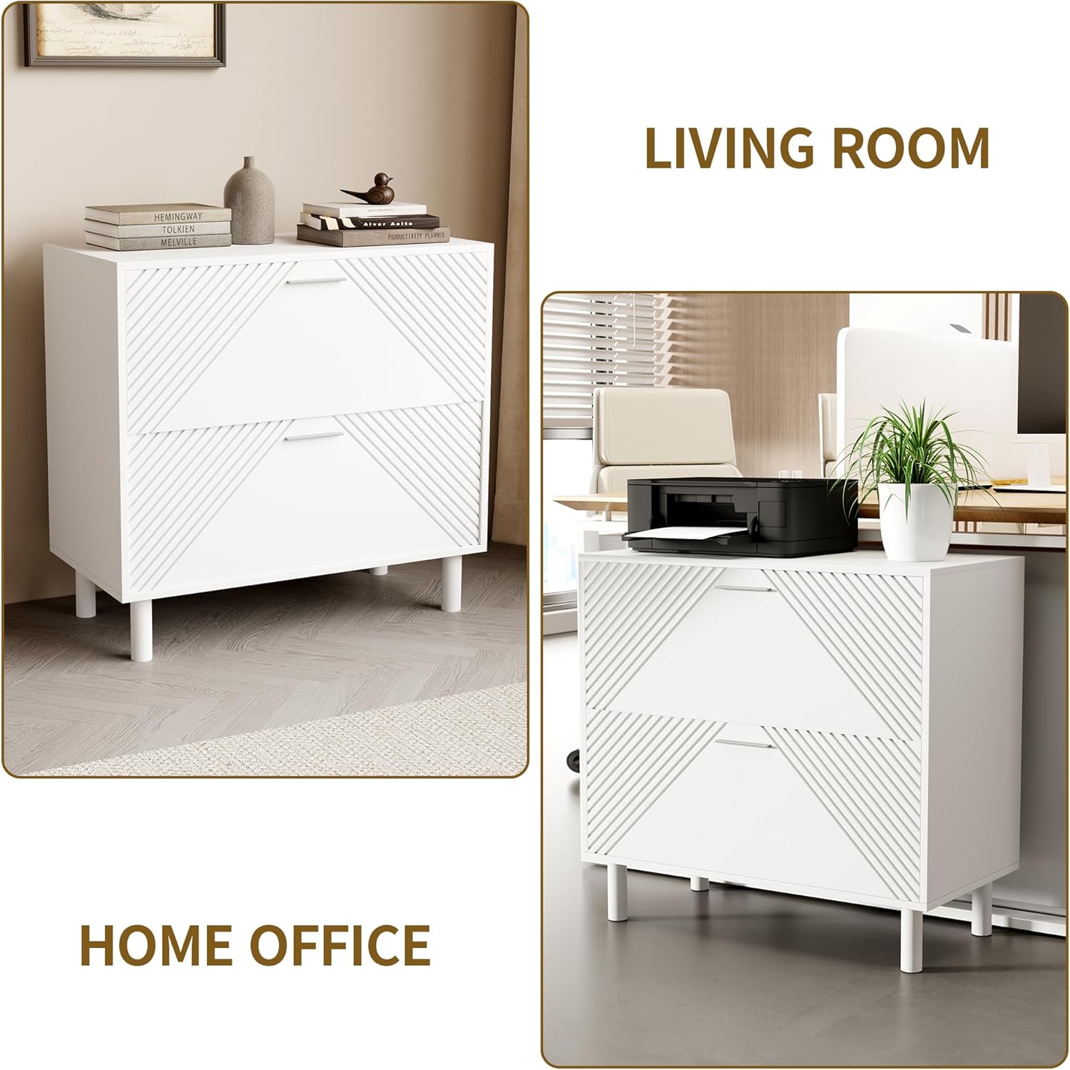 File Cabinet, 2-Drawer Lateral Filing Cabinet Office Storage Cabinet for Home Office,Modern Wood Decorative File Cabinet Printer Storage Cabinet for Letter/A4/F4 Legal Size Documents(style-03)