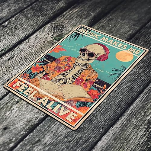 Miniatura 5 de Decoración de pared para sala de música, decoración de calavera gótica, diseño de calavera gótica, letrero de lata divertido para habitación de