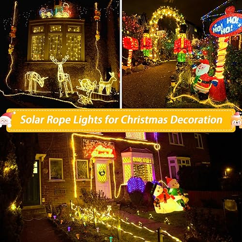 Miniatura 3 de JMEXSUSS Paquete de 2 cuerdas solares de 100 luces LED, 33 pies, 8 modos, luces solares para exteriores, impermeables, con energía solar, tubo para