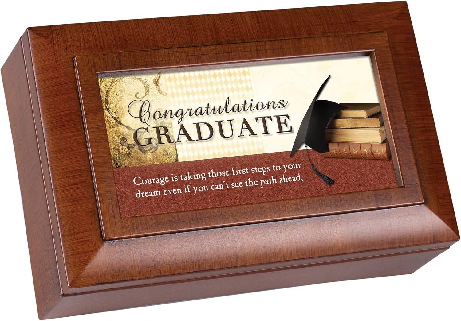Cottage Garden Graduate Steps to Path Ahead Wood Finish Petite Jewelry Music Box Plays Pomp and Circumstance