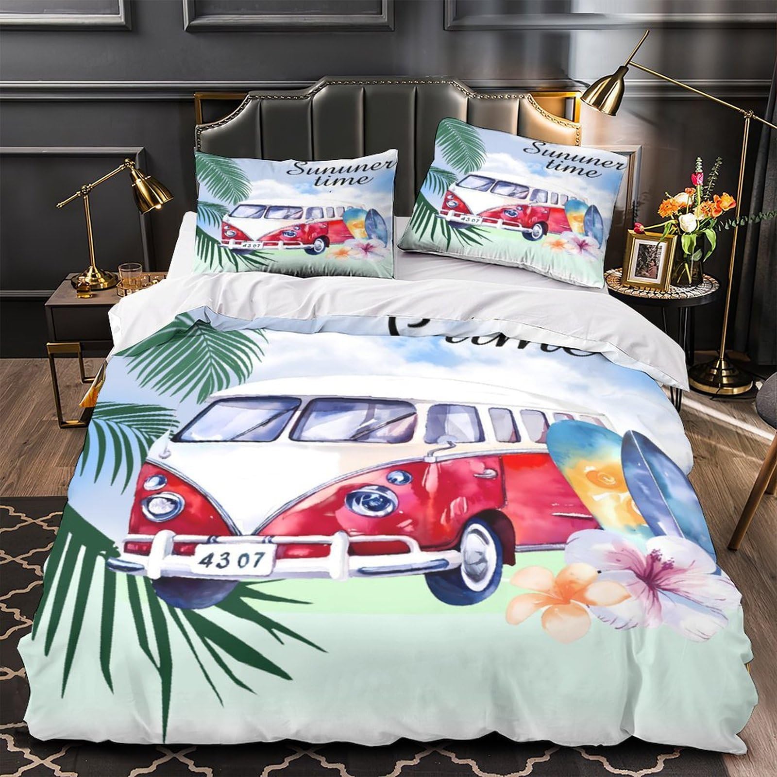 Parure de lit hypoallergénique avec housse de couette 3D zip