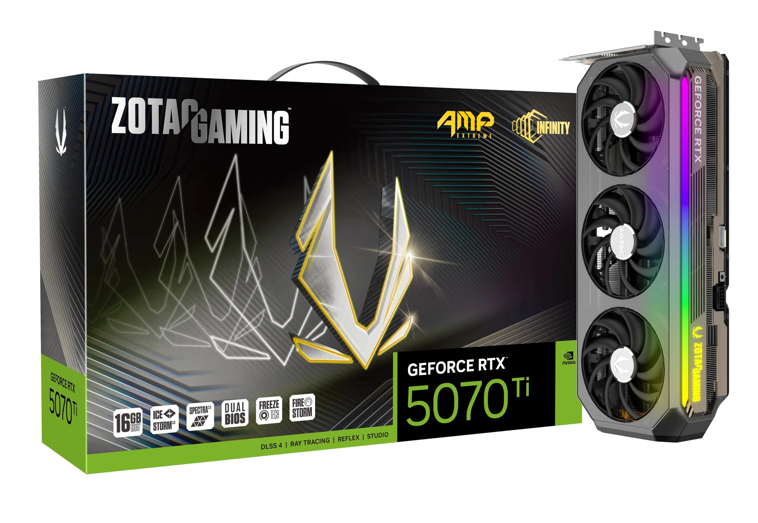 ZOTAC Gaming GeForce RTX 5070 Ti AMP Extreme Infinity DLSS 4 16GB GDDR7 256-bit 28 Gbps PCIE 5.0 Gaming Graphics Card, IceStorm 3.0 Advanced Cooling, Spectra 2.0 ARGB Lighting, ZT-B50710B-10P