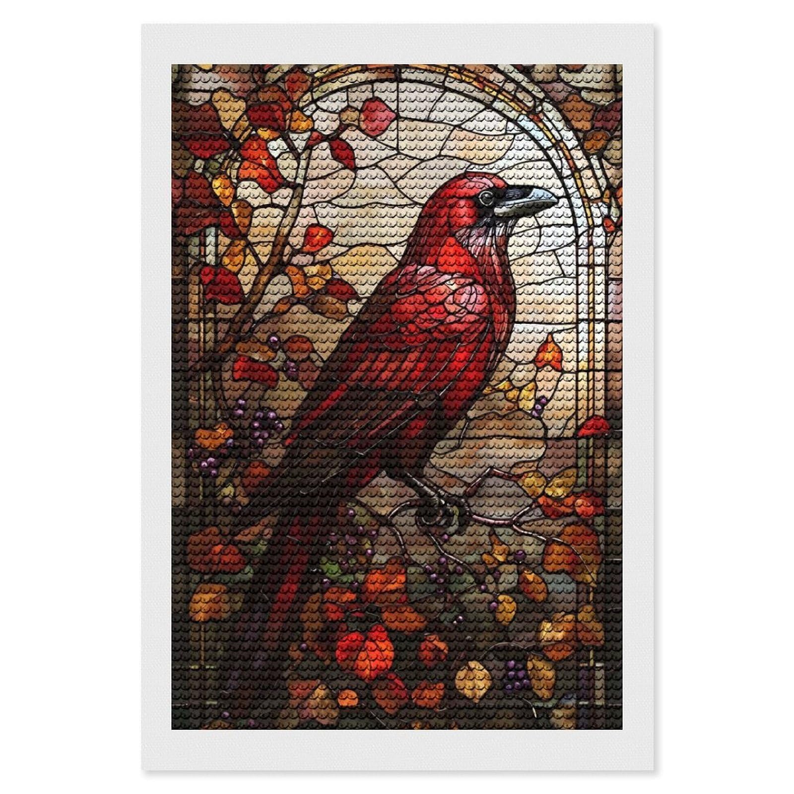 Junmoney Stained Glass Raven Diamond Art Canvas 8"x12", for Teens, Nice Detail and Sparkle, Farmhouse Decor, Festive Craft Gift, Easy to Enjoy