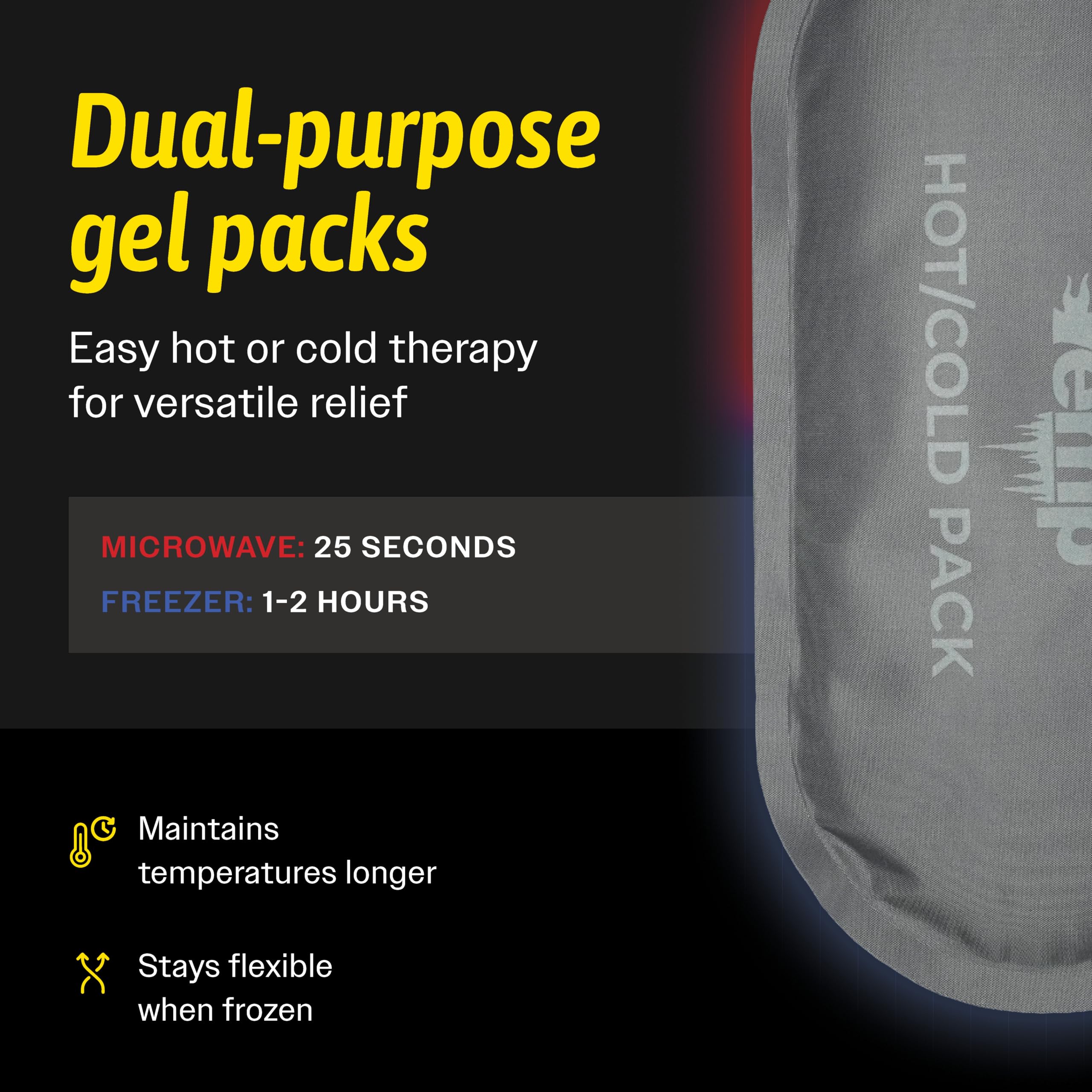 Sport Temp 3 paquetes de gel reutilizables para terapia de frío y calor, flexibles cuando se congela para lesiones, dolor en las articulaciones, cadera, hombro, espalda, rodilla, compresa ajustable