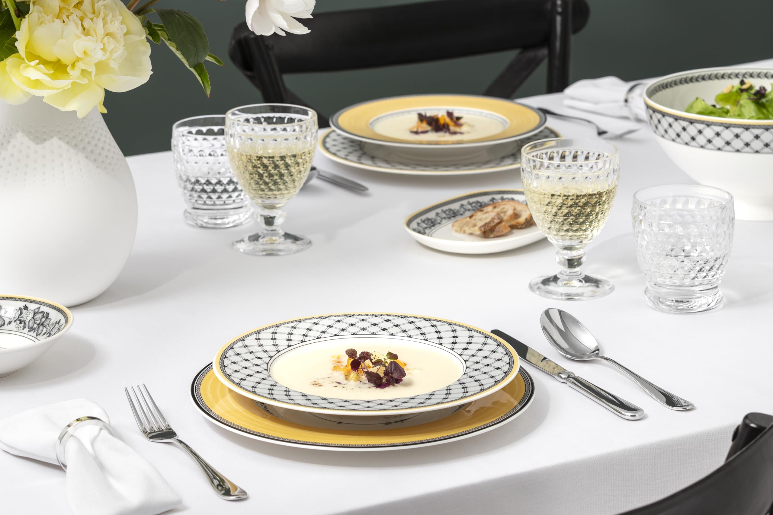 Villeroy & Boch Audun Chasse Piatto Fondo, 24 cm, Porcellana Premium, Bianco/Grigio/Giallo