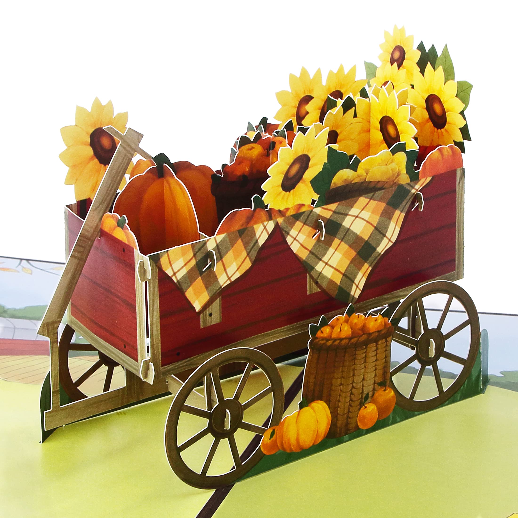 Ribbli Thanksgiving Pop Up Card - Fall Thank You Card, 3D Greeting Card, Harvest Trailer Card, Sunflower Card, Happy Holiday Autumn Birthday, for Kids Children Husband Wife Him Her, with Envelope