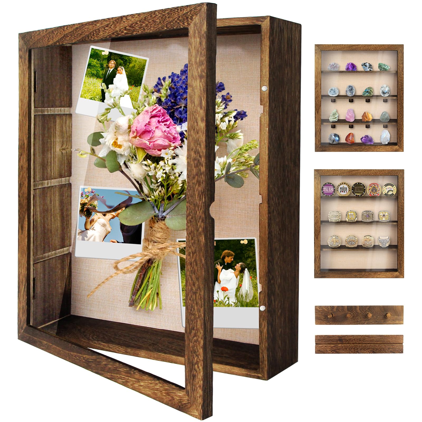 11x14 Shadow Box Display Case with Linen Back and Removable Shelves